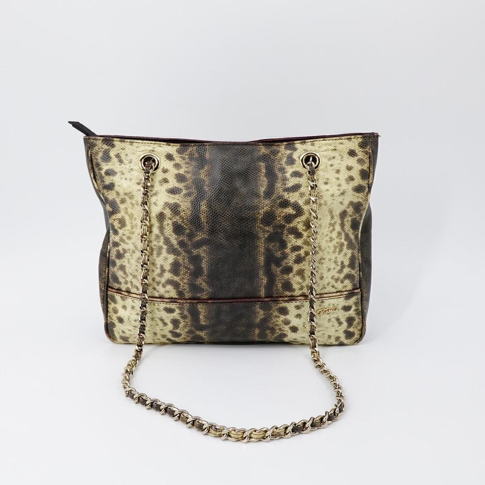 Tre Vero Karung Chain Shoulder Bag Womens Brown Animal Print 80s Retro